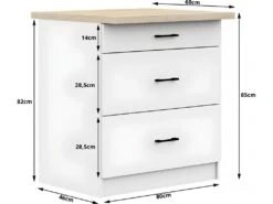 ASTRA - Meuble De Cuisine Bas Style Moderne - 80x82x46 - 3 Tiroirs -Electroménager Soldes meuble de cuisine 10568481