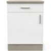 Meuble Bas De Cuisine 1 Porte + 1 Tiroir Coloris Chêne Kronberg, Blanc - Longueur 60 X Hauteur 85 X Profondeur 60 Cm