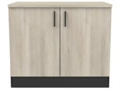 Meuble De Cuisine Bas Coloris Chêne Kronberg, Noir Mat - Longueur 100 X Hauteur 85 X Profondeur 60 Cm