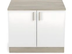 Meuble Bas De Cuisine Coloris Chêne Kronberg, Blanc - Longueur 100 X Hauteur 85 X Profondeur 60 Cm