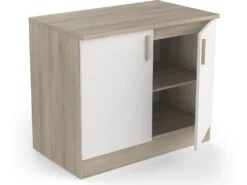 Meuble Bas De Cuisine Coloris Chêne Kronberg, Blanc - Longueur 100 X Hauteur 85 X Profondeur 60 Cm -Electroménager Soldes meuble de cuisine 10585039
