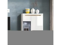 Vaisselier 2 Portes Lana Blanc Et Bois -Electroménager Soldes meuble de cuisine 11108259