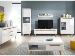 Vaisselier 2 Portes Lana Blanc Et Bois -Electroménager Soldes meuble de cuisine 11108263