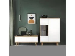 Vaisselier 2 Portes Remi Bois Et Blanc -Electroménager Soldes meuble de cuisine 11108279
