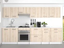 Cuisine Complète - 300 Cm - 10 éléments De Rangements - Naturel Et Blanc - TRATTORIA