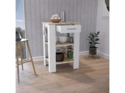 Ilot De Cuisine Milan W65 - Blanc/Macadamia -Electroménager Soldes meuble de cuisine 12330893