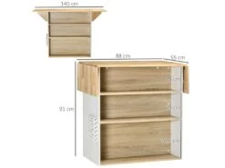 Ilot Central De Cuisine Avec Rangements Plan De Travail Rabattable 2 étagères 140L X 55l X 91H Cm Blanc Et Aspect Chêne Clair -Electroménager Soldes meuble de cuisine 12341995