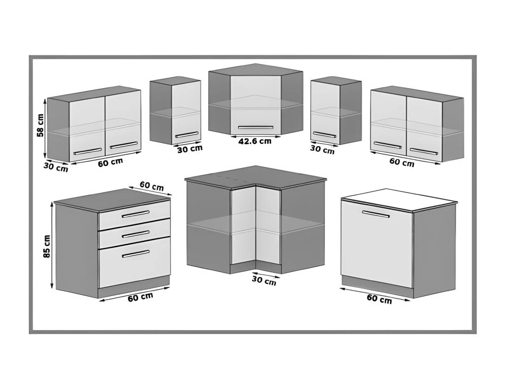 DARCIA | Cuisine Complète D'angle + Modulaire L 300 Cm 8pcs | Plan De Travail INCLUS | Ensemble Armoires Placards Cuisine 4 DARCIA | Cuisine Complète D'angle + Modulaire L 300 Cm 8pcs | Plan De Travail INCLUS | Ensemble Armoires Placards Cuisine – Image 2