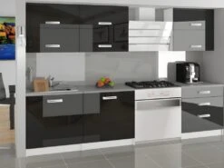LOFT | Cuisine Complète Modulaire Linéaire L 180 Cm 6 Pcs | Plan De Travail INCLUS | Ensemble Armoires Meubles De Cuisine Laqué