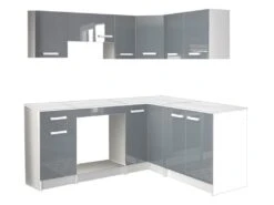 Cuisine Complète D'angle - 9 éléments De Rangements - Gris & Blanc - TRATTORIA -Electroménager Soldes meuble de cuisine 12409049