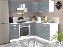 Cuisine Complète D'angle - 9 éléments De Rangements - Gris & Blanc - TRATTORIA