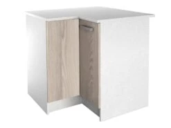 Cuisine Complète D'angle - 11 éléments De Rangements - Naturel Et Blanc - TRATTORIA -Electroménager Soldes meuble de cuisine 12409395