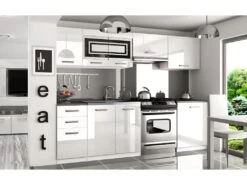 IKAR | Cuisine Complète Modulaire Linéaire L 240/180cm 7 Pcs | Plan De Travail INCLUS | Ensemble Meubles De Cuisine