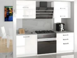 MELIOR | Cuisine Complète Modulaire Linéaire L 120cm 4 Pcs | Plan De Travail INCLUS | Ensemble Meubles Cuisine Moderne Laquée