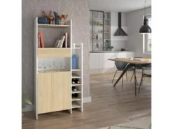 Desserte Micro-onde KITCHY - Blanc Et Chêne Clair - TEMAHOME