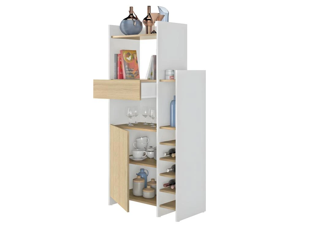 Desserte Micro-onde KITCHY - Blanc Et Chêne Clair - TEMAHOME 4 Desserte Micro-onde KITCHY - Blanc Et Chêne Clair - TEMAHOME – Image 2