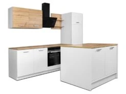 Ilot Central De Cuisine Avec 2 Portes - Blanc Et Naturel - MECHILA -Electroménager Soldes meuble de cuisine 12565949