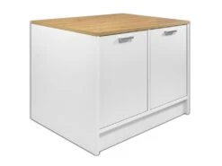 Ilot Central De Cuisine Avec 2 Portes - Blanc Et Naturel - MECHILA -Electroménager Soldes meuble de cuisine 12565951