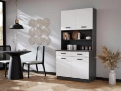 Buffet De Cuisine Avec 4 Portes, 2 Tiroirs Et 2 Niches - Blanc Et Anthracite - MADULIA