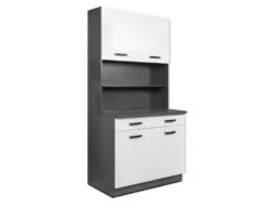Buffet De Cuisine Avec 4 Portes, 2 Tiroirs Et 2 Niches - Blanc Et Anthracite - MADULIA -Electroménager Soldes meuble de cuisine 12566279