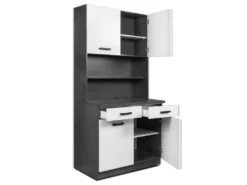 Buffet De Cuisine Avec 4 Portes, 2 Tiroirs Et 2 Niches - Blanc Et Anthracite - MADULIA -Electroménager Soldes meuble de cuisine 12566281