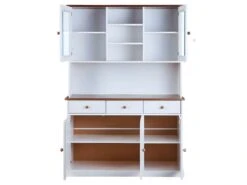 SOCOA - Buffet Vaisselier 5 Portes 3 Tiroirs Bois Massif Vernis Sepia Et Blanc -Electroménager Soldes meuble de cuisine 12599819