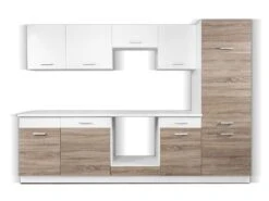 Cuisine Complète - 280 Cm - 9 éléments De Rangements - Naturel Et Blanc - CIBONA -Electroménager Soldes meuble de cuisine 12668695