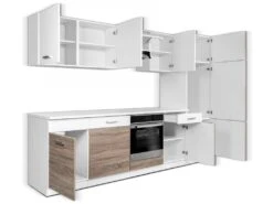 Cuisine Complète - 280 Cm - 9 éléments De Rangements - Naturel Et Blanc - CIBONA -Electroménager Soldes meuble de cuisine 12668699