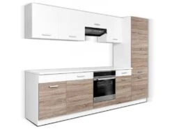 Cuisine Complète - 280 Cm - 9 éléments De Rangements - Naturel Et Blanc - CIBONA -Electroménager Soldes meuble de cuisine 12668701