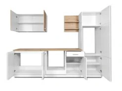 Cuisine Complète - 270 Cm - 6 éléments De Rangements - Naturel Et Blanc - CUCINATA -Electroménager Soldes meuble de cuisine 12668717