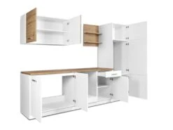 Cuisine Complète - 270 Cm - 6 éléments De Rangements - Naturel Et Blanc - CUCINATA -Electroménager Soldes meuble de cuisine 12668721