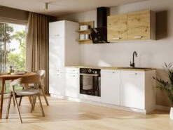 Cuisine Complète - 270 Cm - 6 éléments De Rangements - Naturel Et Blanc - CUCINATA