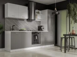 Cuisine Complète - 270 Cm - 6 éléments De Rangements - Anthracite Et Blanc - CAMBUSITA