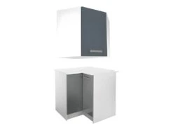 Cuisine Complète D'angle - 11 éléments De Rangements - Anthracite Et Blanc - TRATTORIA -Electroménager Soldes meuble de cuisine 12678691
