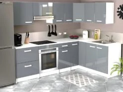 Cuisine Complète D'angle - 11 éléments De Rangements - Anthracite Et Blanc - TRATTORIA