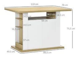 Îlot Central Cuisine Table à Manger 4-6 Personnes - 4 Portes, étagères - Dim. 110L X 70l X 75H Cm - Panneaux Blanc Aspect Chêne Clair -Electroménager Soldes meuble de cuisine 12680601