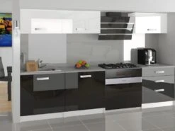 FELICIA | Cuisine Complète Modulaire Linéaire L 180cm 6 Pcs | Plan De Travail INCLUS | Ensemble Armoires Meubles De Cuisine