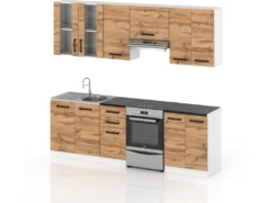 CEDAR - Cuisine Complète - L 240/180 Cm - 8 éléments - Plan De Travail Inclus - Ensemble Cuisine