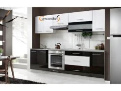 ELM 260 | Cuisine Complète L2,6 M | 8 Pcs + Plan De Travail INCLUS | Ensemble Meubles Cuisine Linéaire + Armoire Four Encastrable