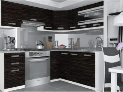 LEANA | Cuisine Complète D'angle + Modulaire L 360cm 9 Pcs | Plan De Travail INCLUS | Ensemble Armoires Meubles De Cuisine