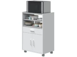 Meuble Pour Micro-ondes Sur Roulette En Bois Mélaminé Blanc Effet Béton - Longueur 59 X Profondeur 40 X Hauteur 92 Cm -Electroménager Soldes meuble de cuisine 12769573