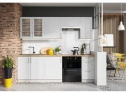 JAZZI S | Cuisine Complète Linéaire L 240cm 7 Pcs | Ensemble Armoires Cuisine | Finition Mat + Poignées Métal