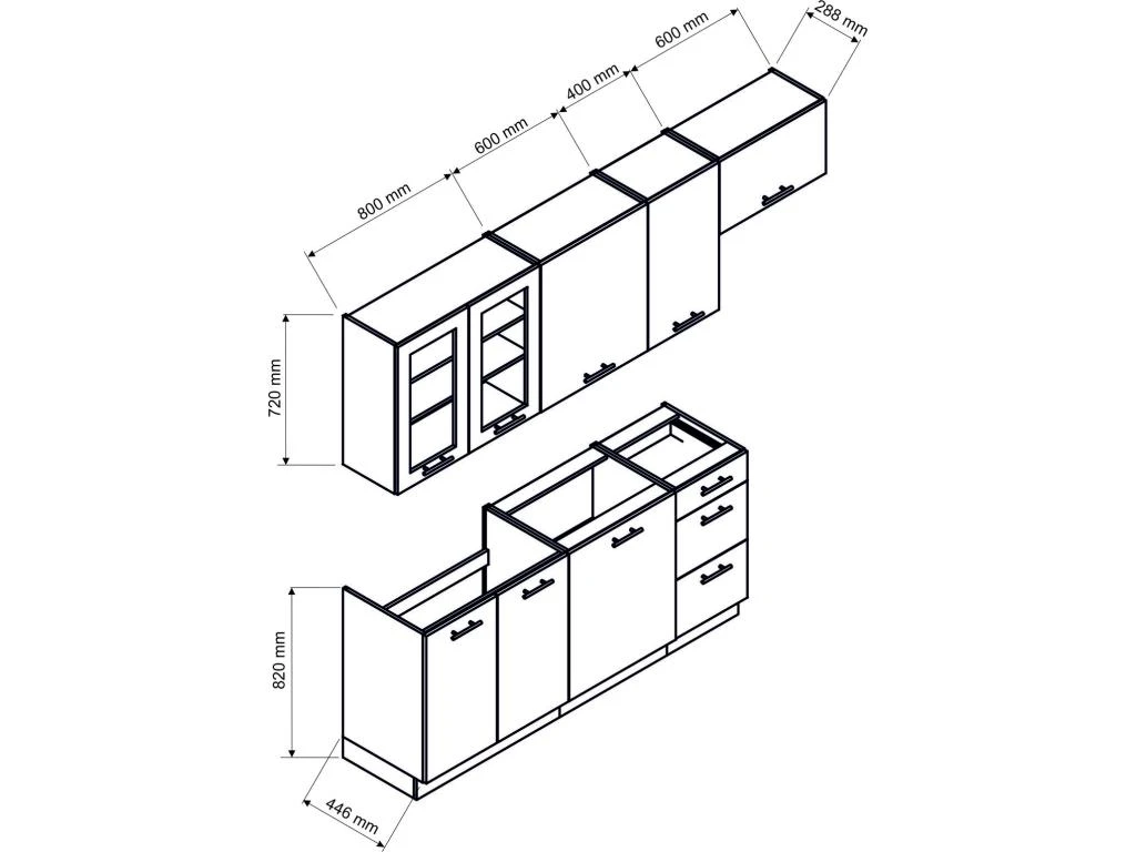 JAZZI S | Cuisine Complète Linéaire L 240cm 7 Pcs | Ensemble Armoires Cuisine | Finition Mat + Poignées Métal 4 JAZZI S | Cuisine Complète Linéaire L 240cm 7 Pcs | Ensemble Armoires Cuisine | Finition Mat + Poignées Métal – Image 2