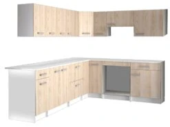 Cuisine Complète D'angle - 13 éléments De Rangements - Naturel Et Blanc - TRATTORIA -Electroménager Soldes meuble de cuisine 13181981