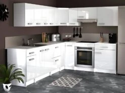 Cuisine Complète D'angle - 13 éléments De Rangements - Blanc - TRATTORIA -Electroménager Soldes meuble de cuisine 13182061