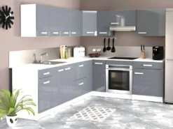 Cuisine Complète D'angle - 13 éléments De Rangements -Gris Et Blanc - TRATTORIA