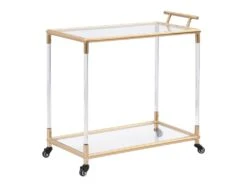 Desserte De Cuisine à Roulettes Double Plateau En Verre Trempé Et Métal - Transparent Et Doré - ORULA -Electroménager Soldes meuble de cuisine 13433333