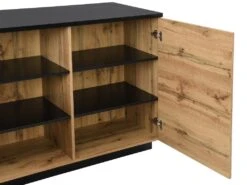 Ilot Central De Cuisine Avec 2 Portes Et 1 Niche En MDF - Naturel Et Noir - CORELINA -Electroménager Soldes meuble de cuisine 14178237