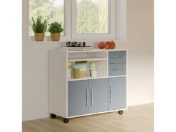 Desserte Micro-onde MARIUS - Blanc Et Gris Céladon - SYMBIOSIS