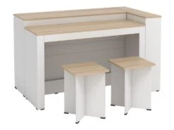 Ensemble îlot Central De Cuisine + 2 Tabourets - Blanc Et Naturel Clair - NUSICE -Electroménager Soldes meuble de cuisine 16572273